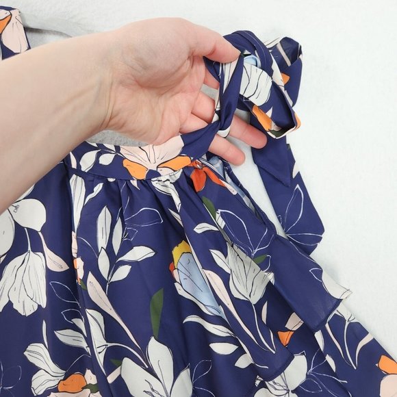 Parker Dress Womens Medium Blue Floral Moondance Shift Cold Shoulder Ruffle NEW - Picture 3 of 13